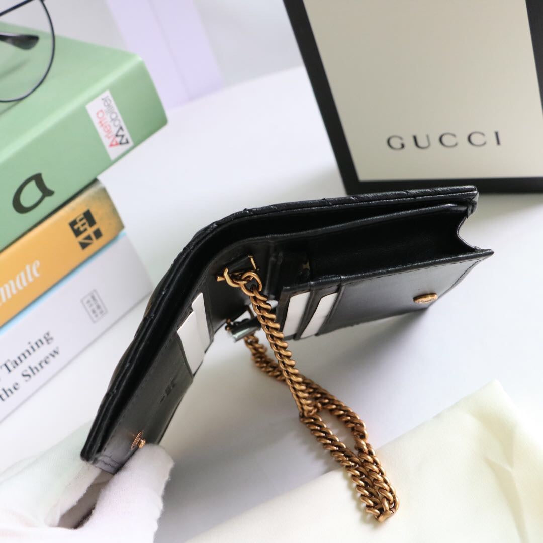 Gucci GG Marmont Chevron Matelasse Leather Card Case Wallet