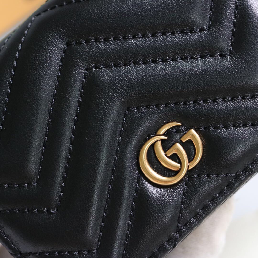 Gucci GG Marmont Chevron Matelasse Leather Card Case Wallet