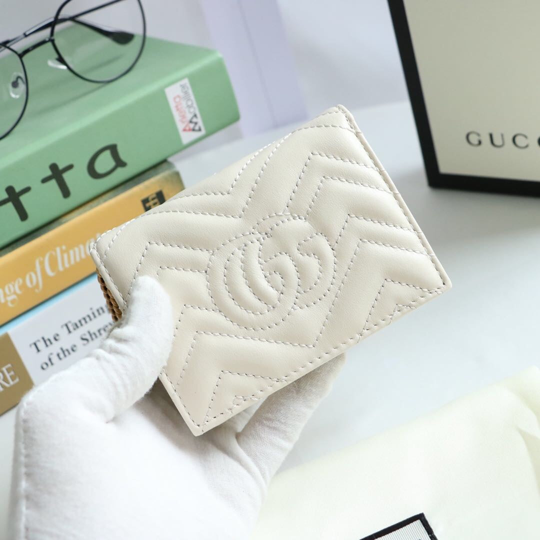 Gucci GG Marmont Chevron Matelasse Leather Card Case Wallet