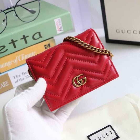 Gucci GG Marmont Chevron Matelasse Leather Card Case Wallet